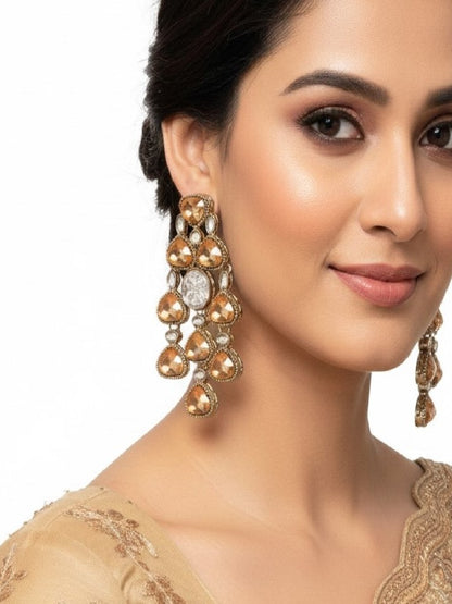 Ethnic Multi Stone & Kundan Style Statement Earrings