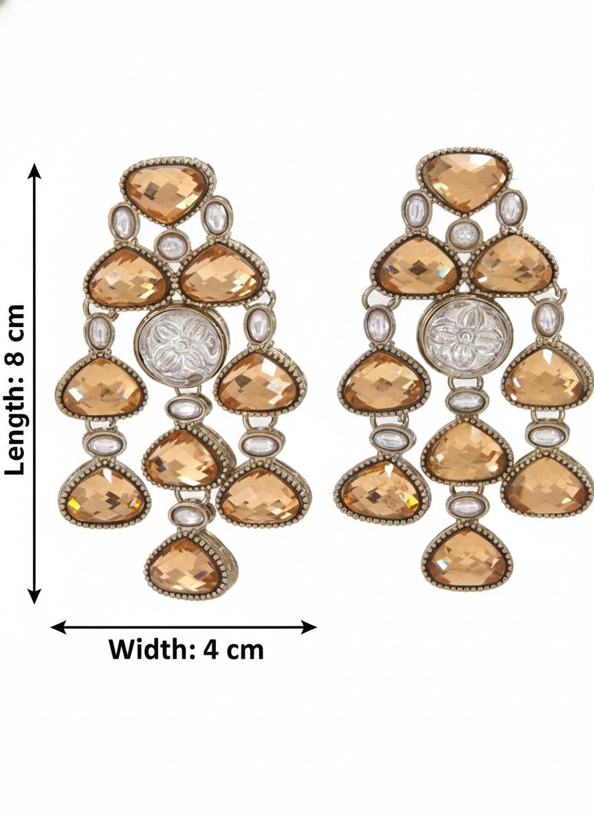 Ethnic Multi Stone & Kundan Style Statement Earrings