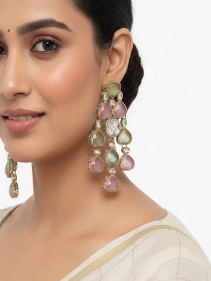 Ethnic Multi Stone & Kundan Style Statement Earrings