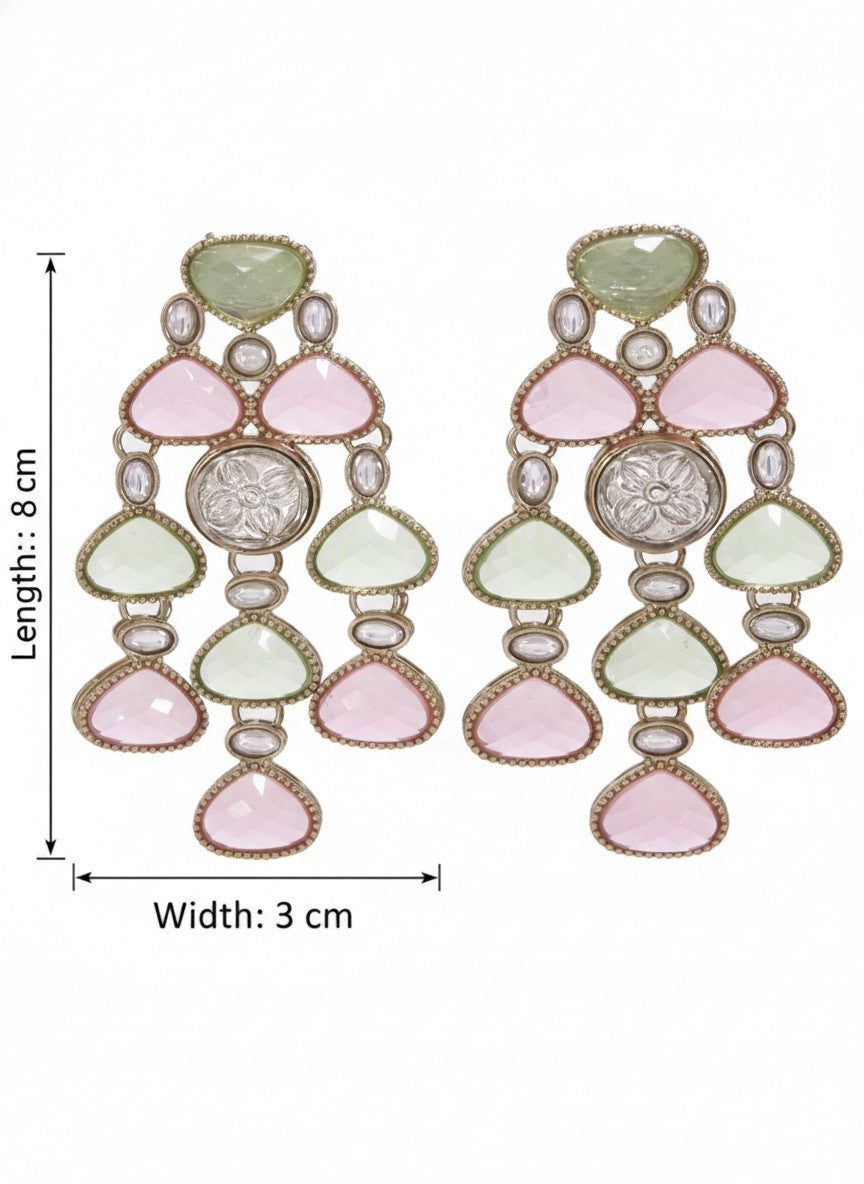 Ethnic Multi Stone & Kundan Style Statement Earrings