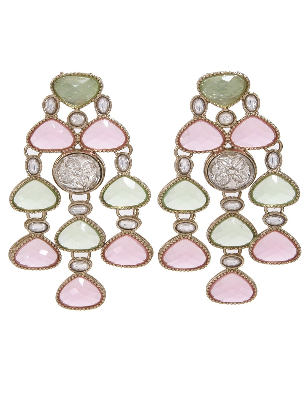 Ethnic Multi Stone & Kundan Style Statement Earrings