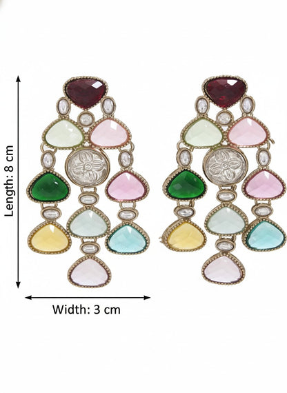 Ethnic Multi Stone & Kundan Style Statement Earrings