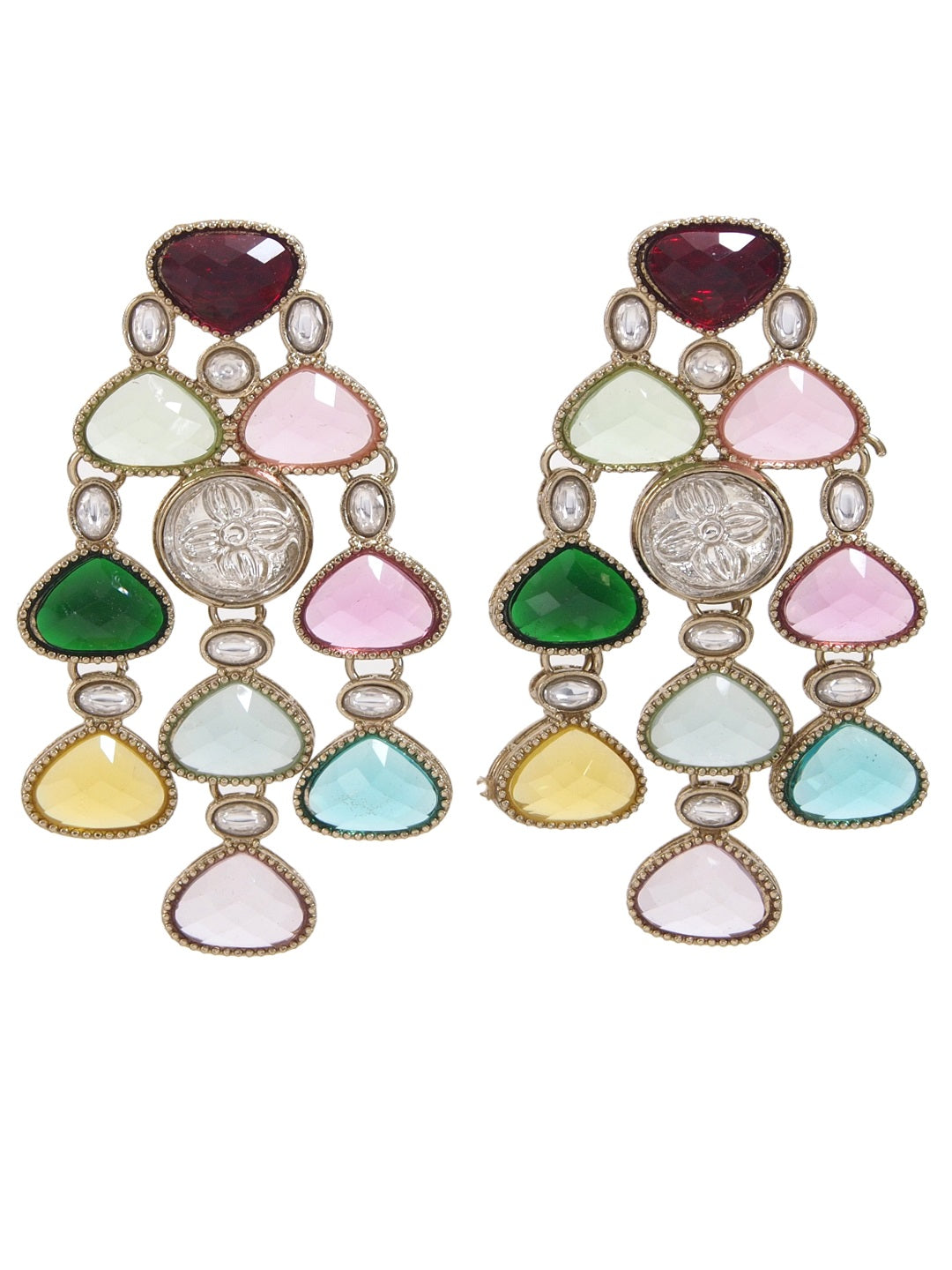 Ethnic Multi Stone & Kundan Style Statement Earrings