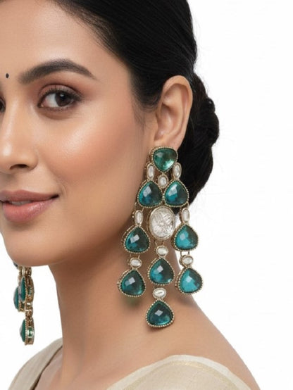 Ethnic Multi Stone & Kundan Style Statement Earrings