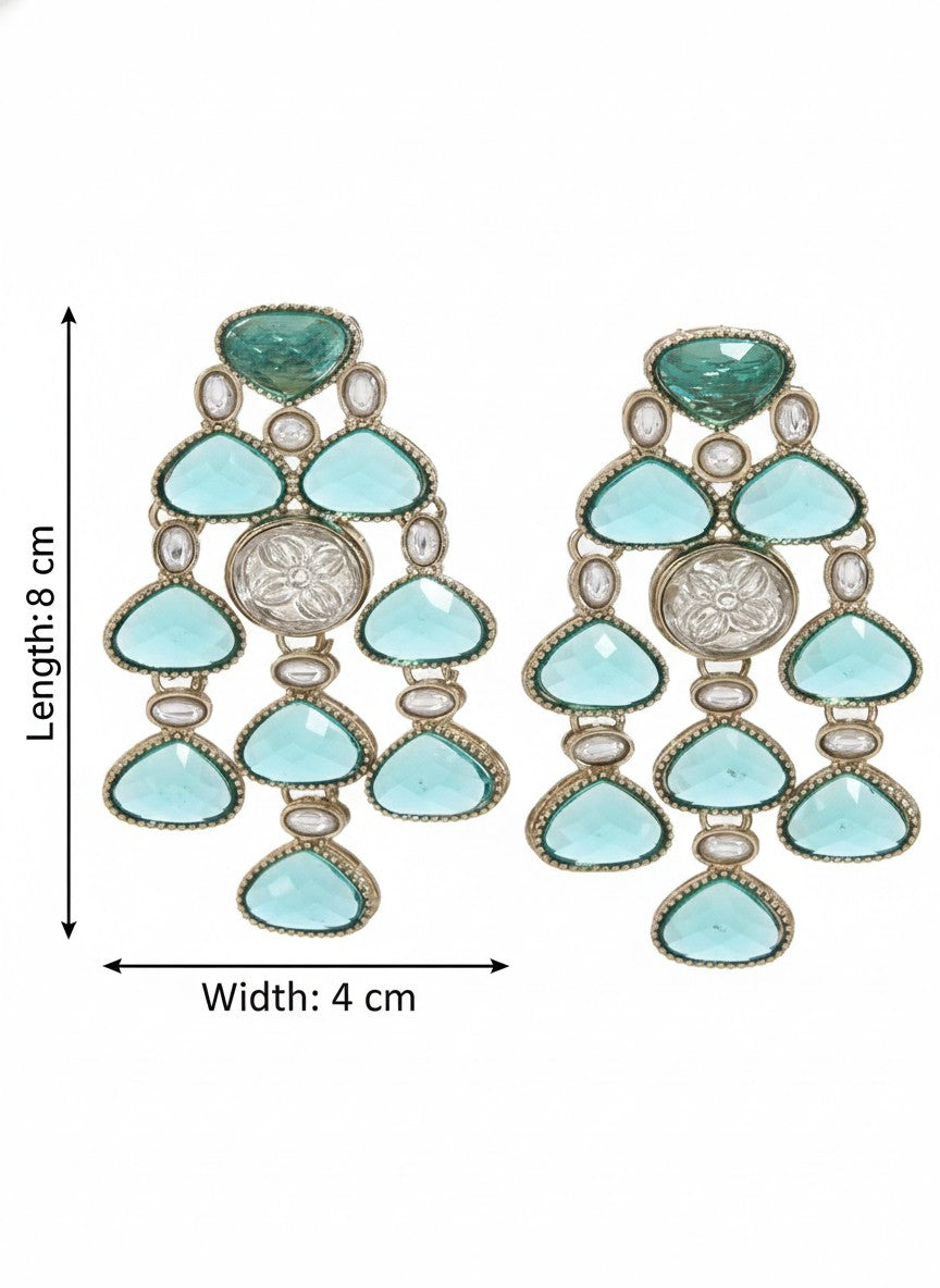 Ethnic Multi Stone & Kundan Style Statement Earrings