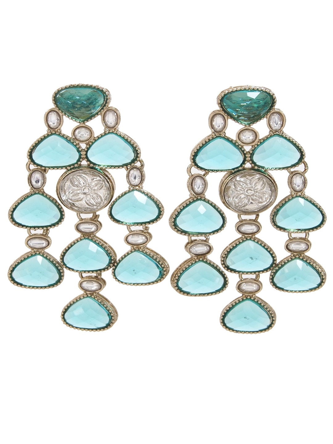 Ethnic Multi Stone & Kundan Style Statement Earrings