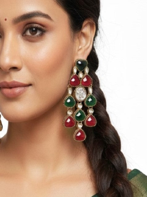 Ethnic Multi Stone & Kundan Style Statement Earrings