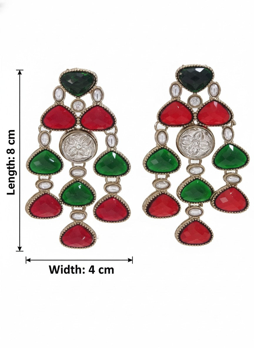 Ethnic Multi Stone & Kundan Style Statement Earrings