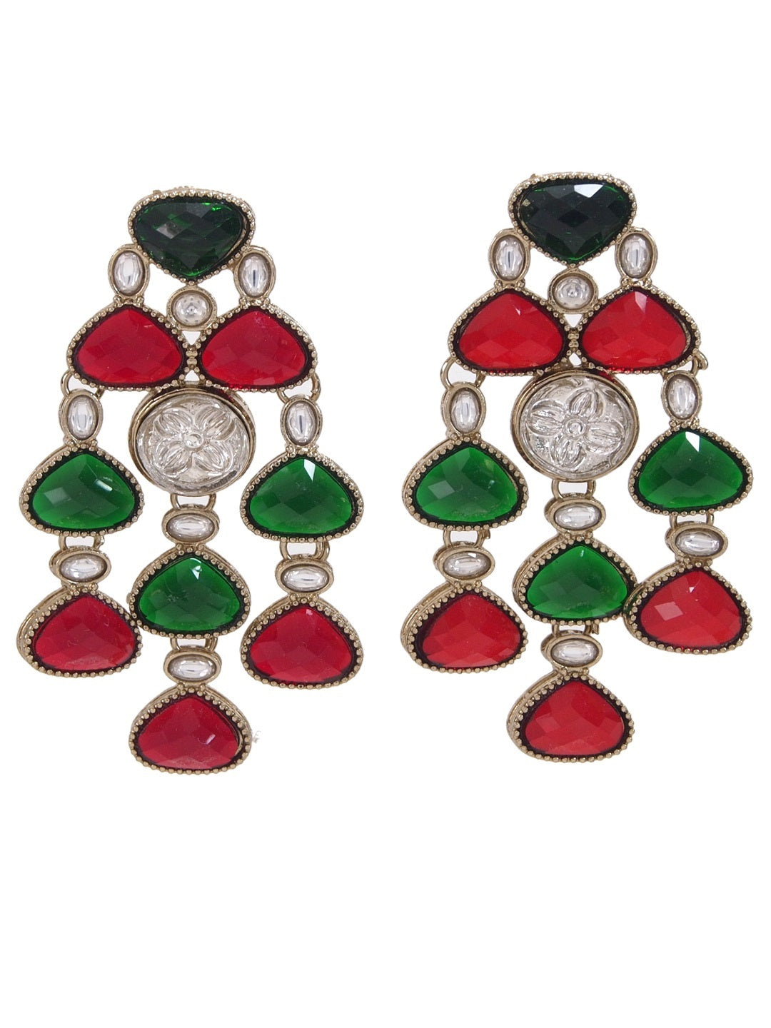 Ethnic Multi Stone & Kundan Style Statement Earrings