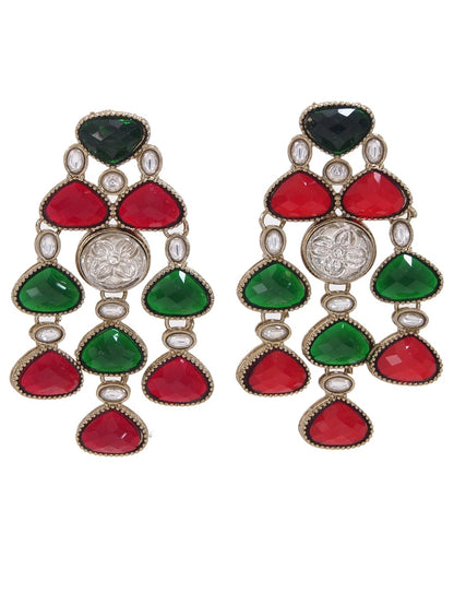 Ethnic Multi Stone & Kundan Style Statement Earrings