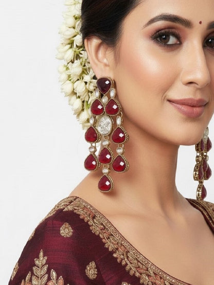 Ethnic Multi Stone & Kundan Style Statement Earrings