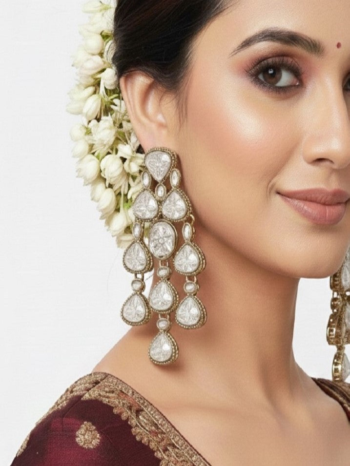 Ethnic Multi Stone & Kundan Style Statement Earrings