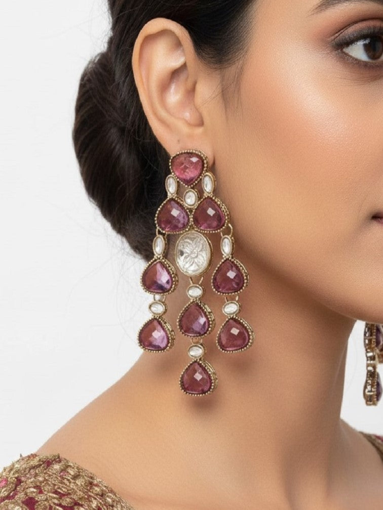 Ethnic Multi Stone & Kundan Style Statement Earrings