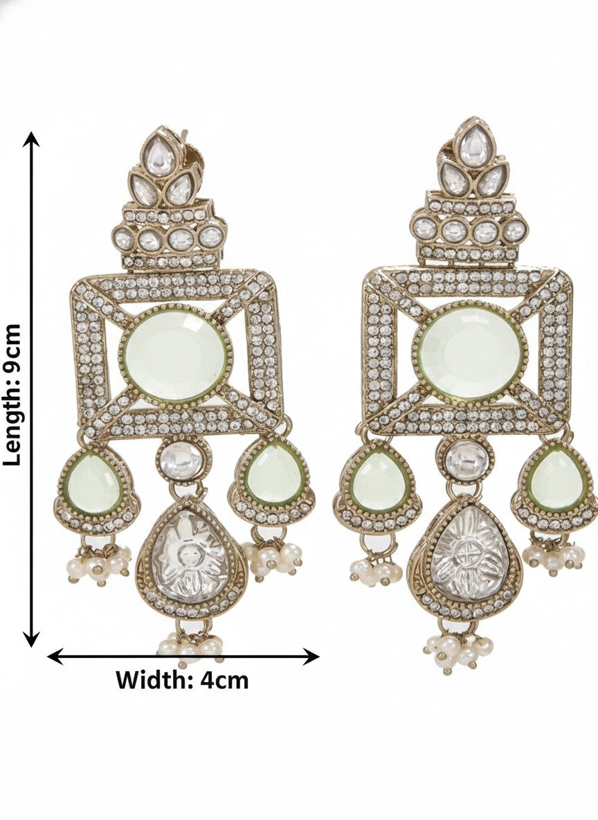 Gold-Plated Ruby-Green Stone & Pearl Drop Earrings