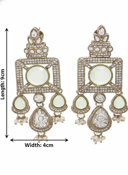 Gold-Plated Ruby-Green Stone & Pearl Drop Earrings