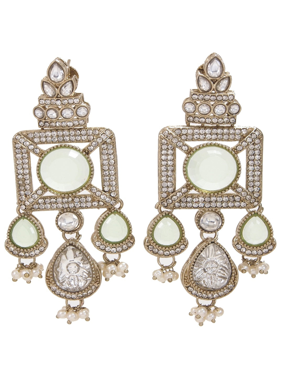 Gold-Plated Ruby-Green Stone & Pearl Drop Earrings