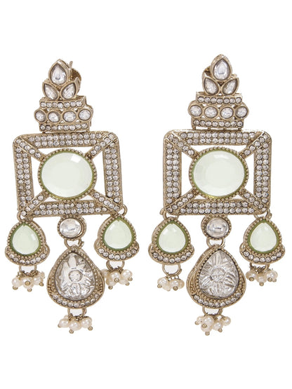 Gold-Plated Ruby-Green Stone & Pearl Drop Earrings