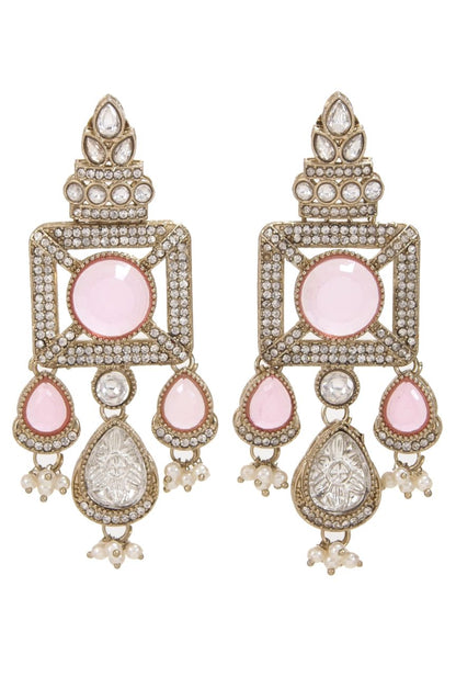Gold-Plated Ruby-Green Stone & Pearl Drop Earrings