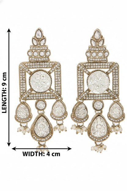 Gold-Plated Ruby-Green Stone & Pearl Drop Earrings