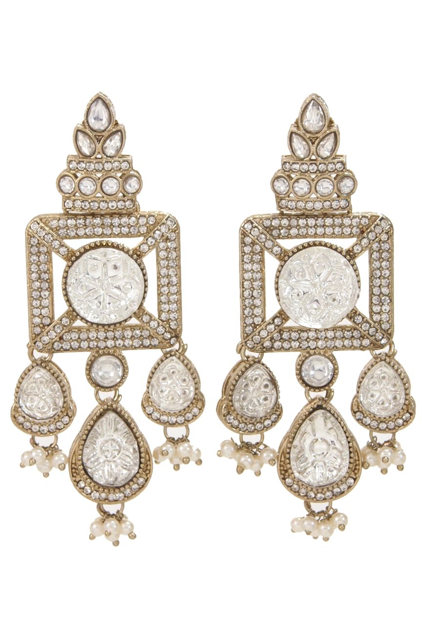 Gold-Plated Ruby-Green Stone & Pearl Drop Earrings