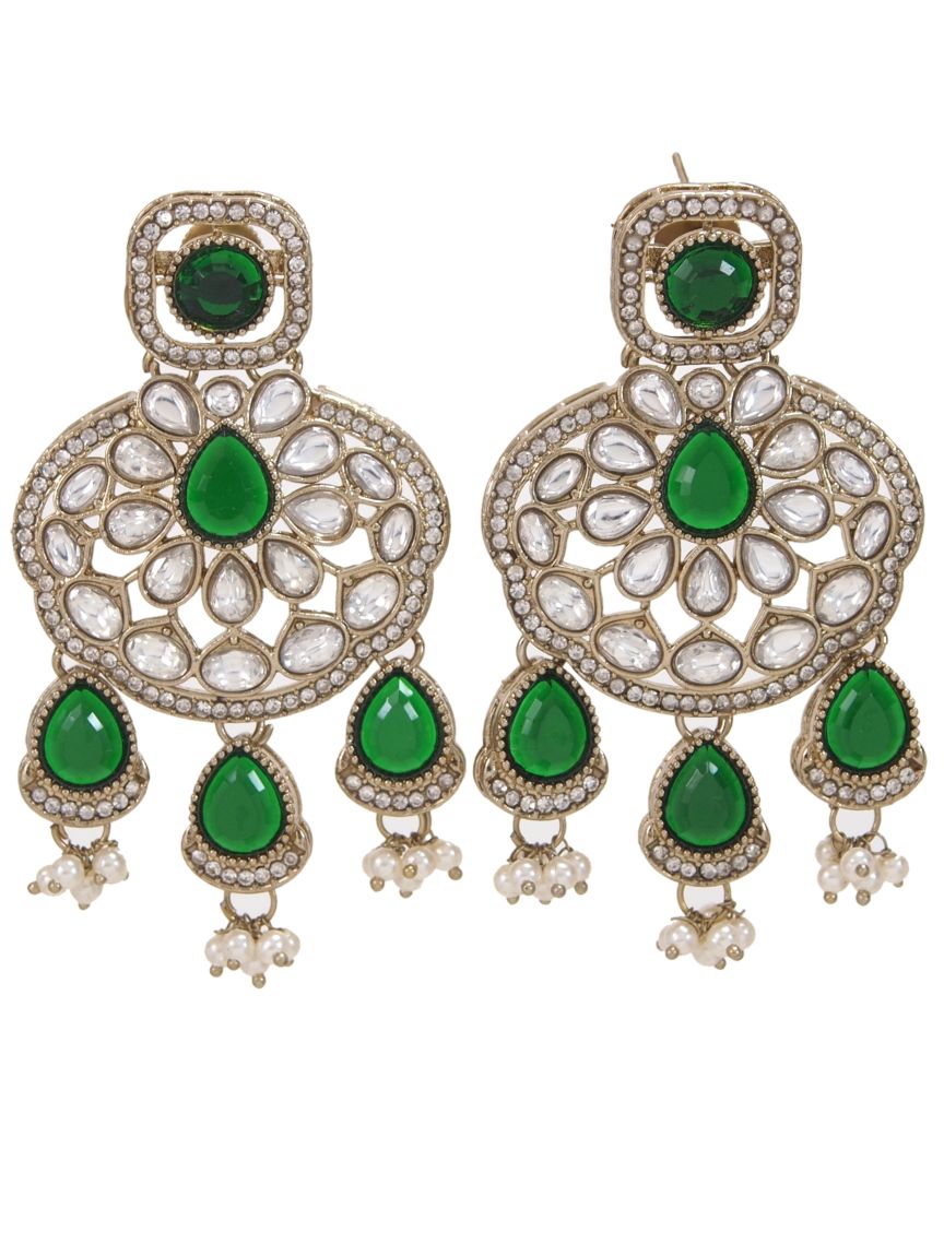 Traditional Wedding-Style Multi Stone Pearl Drop Earrings
