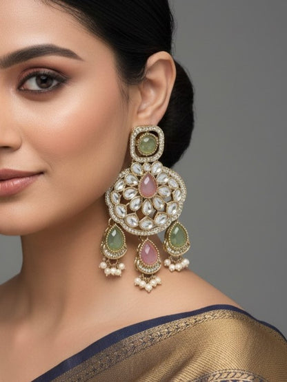 Traditional Wedding-Style Multi Stone Pearl Drop Earrings