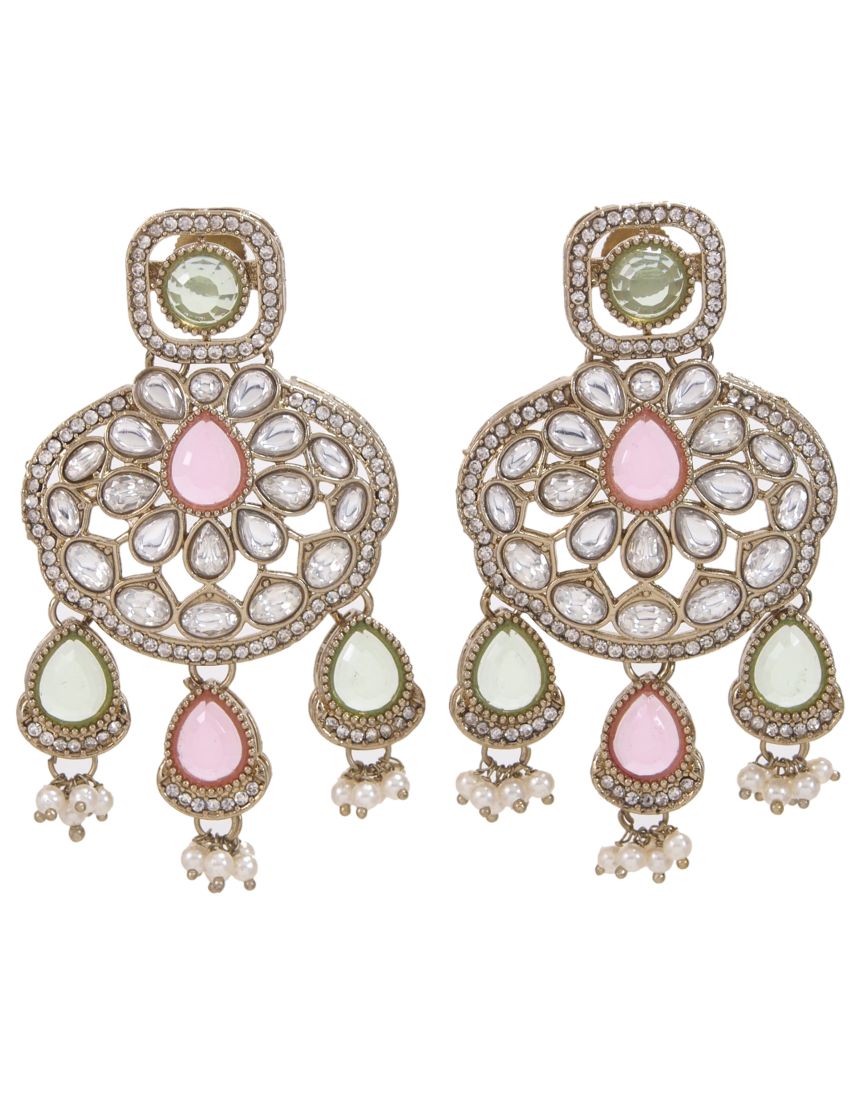 Traditional Wedding-Style Multi Stone Pearl Drop Earrings