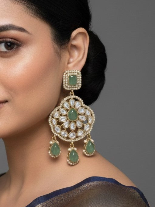 Traditional Wedding-Style Multi Stone Pearl Drop Earrings