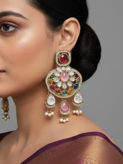 Traditional Wedding-Style Multi Stone Pearl Drop Earrings