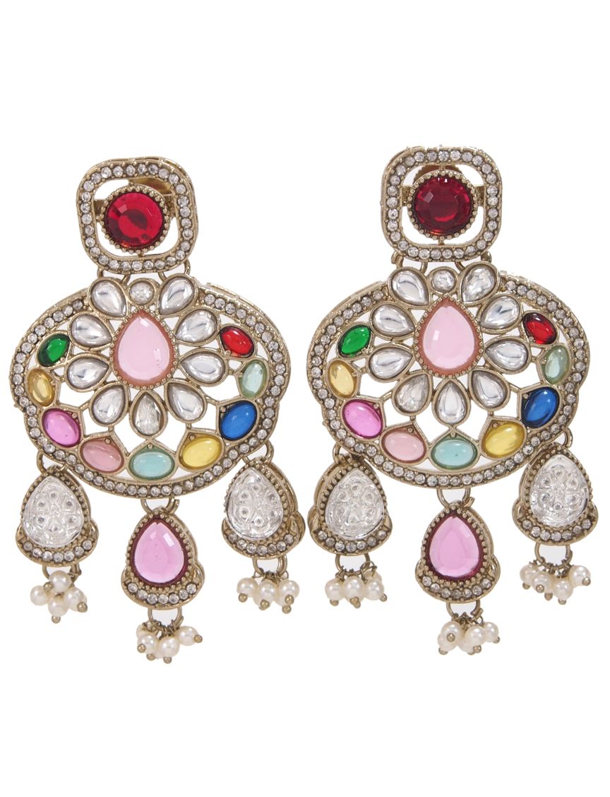 Traditional Wedding-Style Multi Stone Pearl Drop Earrings