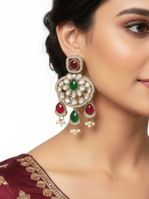 Traditional Wedding-Style Multi Stone Pearl Drop Earrings