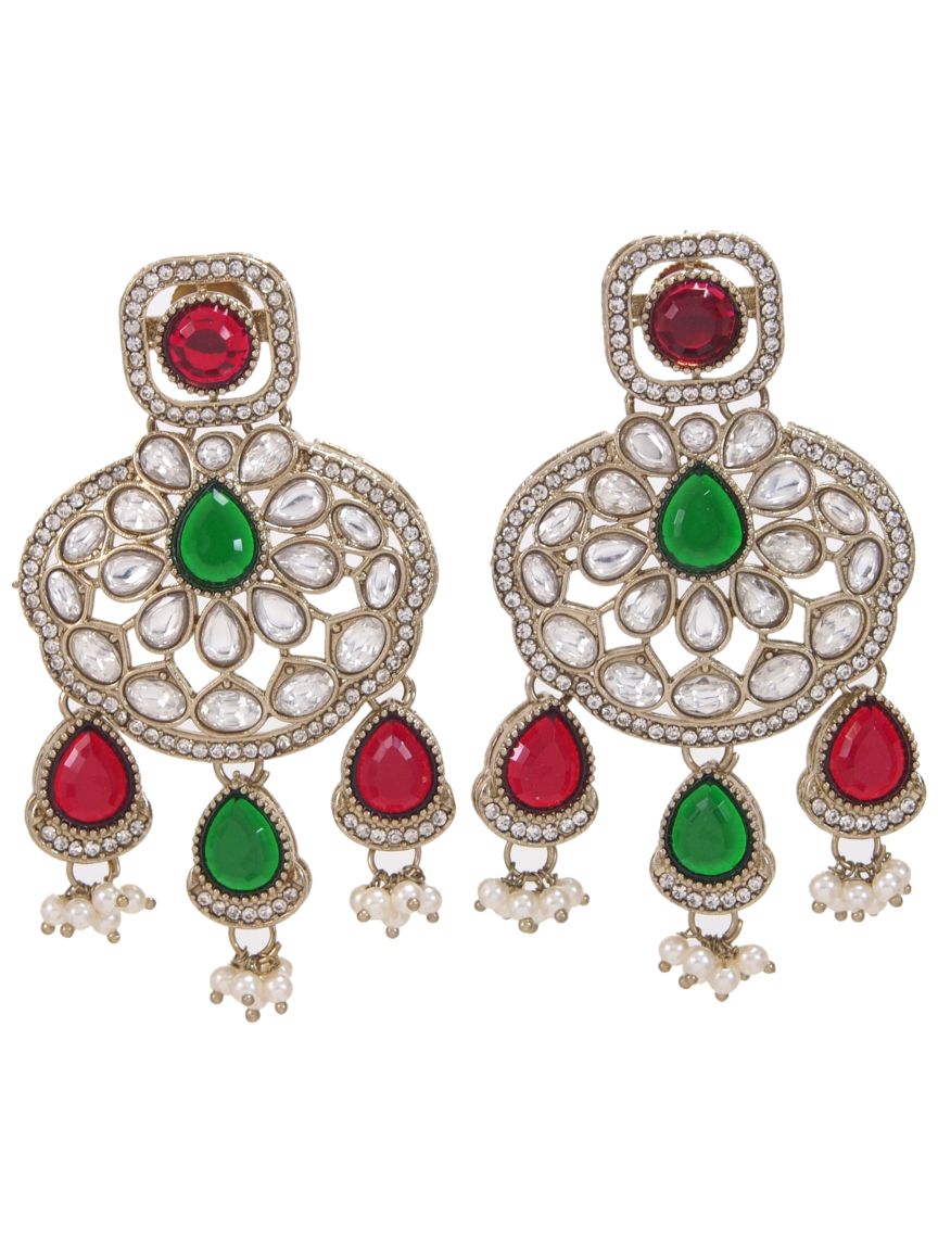 Traditional Wedding-Style Multi Stone Pearl Drop Earrings