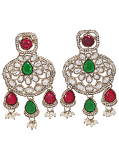 Traditional Wedding-Style Multi Stone Pearl Drop Earrings