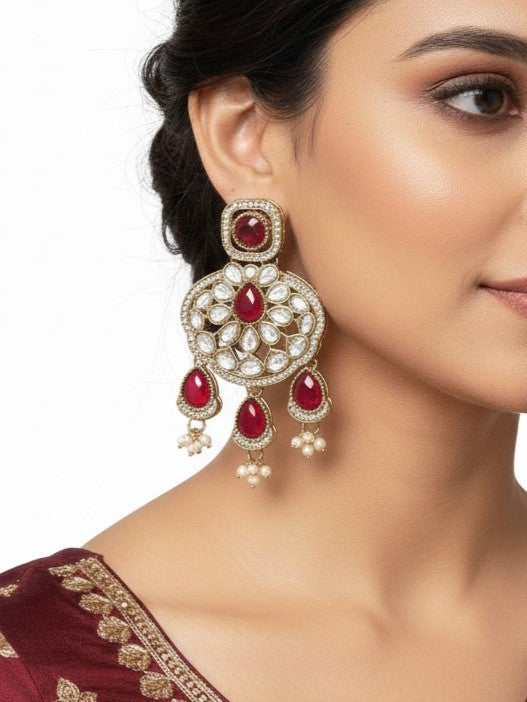Traditional Wedding-Style Multi Stone Pearl Drop Earrings