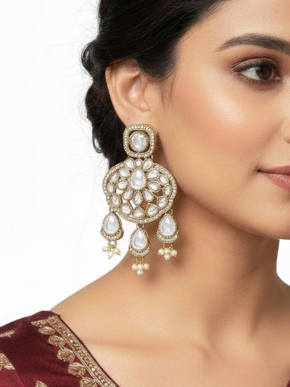 Traditional Wedding-Style Multi Stone Pearl Drop Earrings