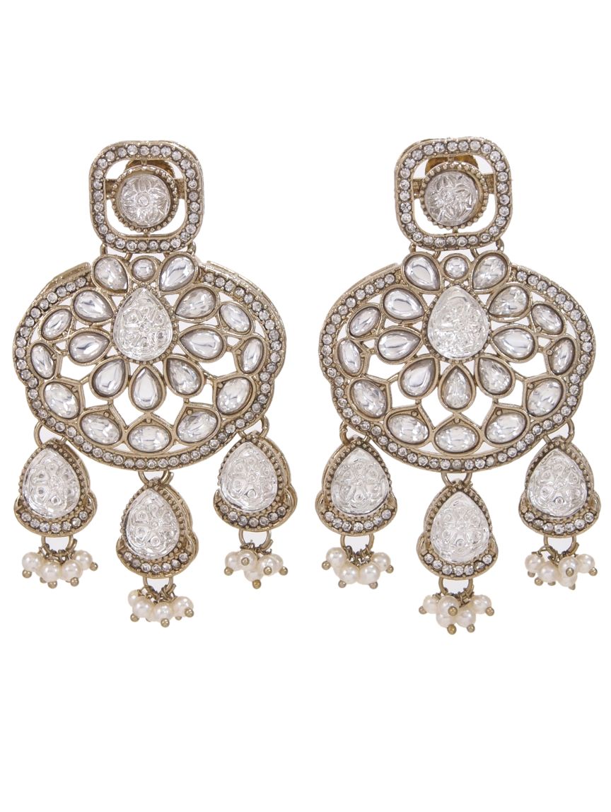 Traditional Wedding-Style Multi Stone Pearl Drop Earrings