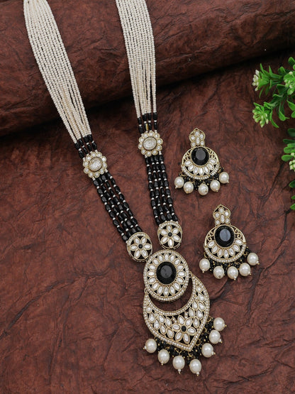 Traditional Nawabi Black Beaded Pearl Statement Necklace Set
