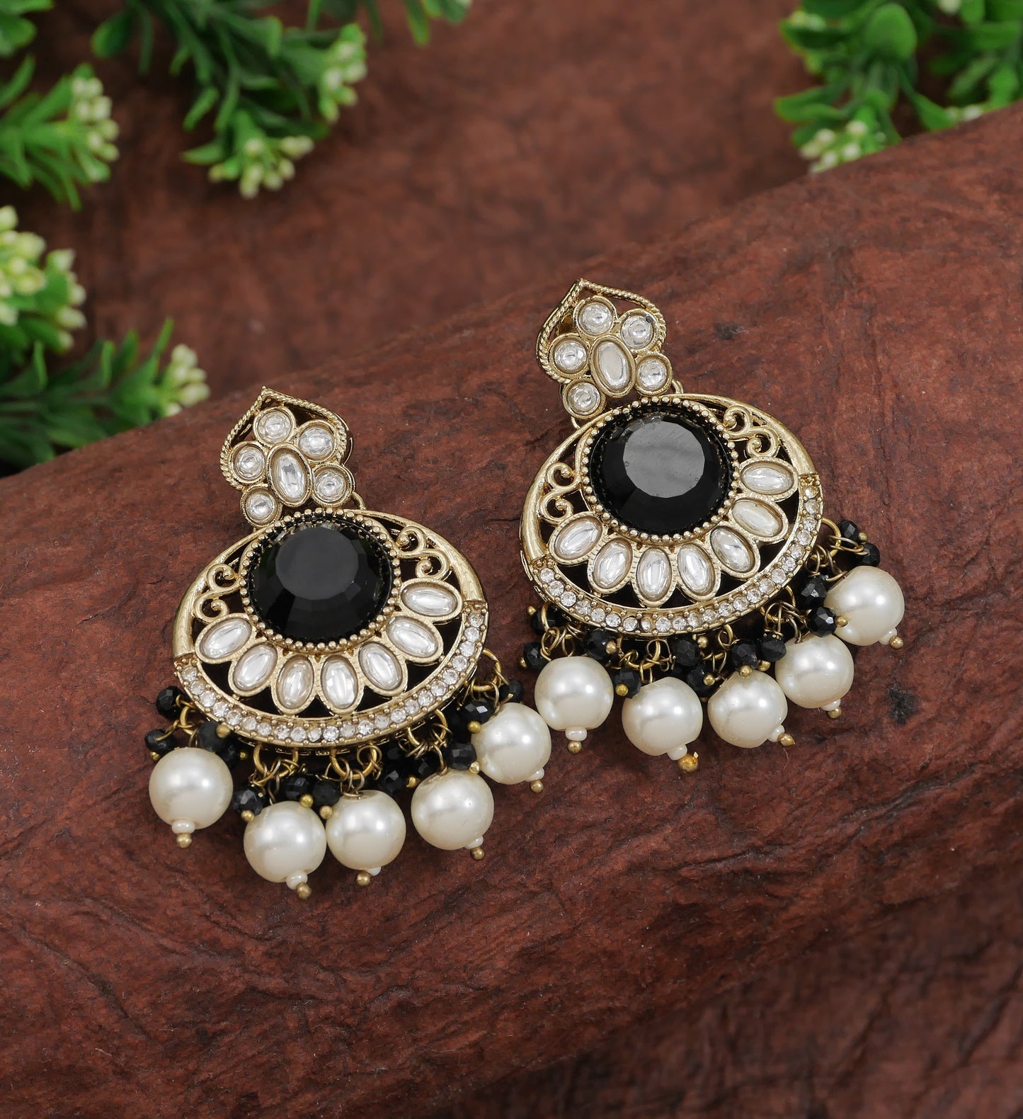 Traditional Nawabi Black Beaded Pearl Statement Necklace Set