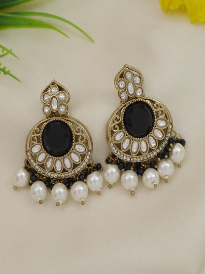 Traditional Nawabi Black Beaded Pearl Statement Necklace Set