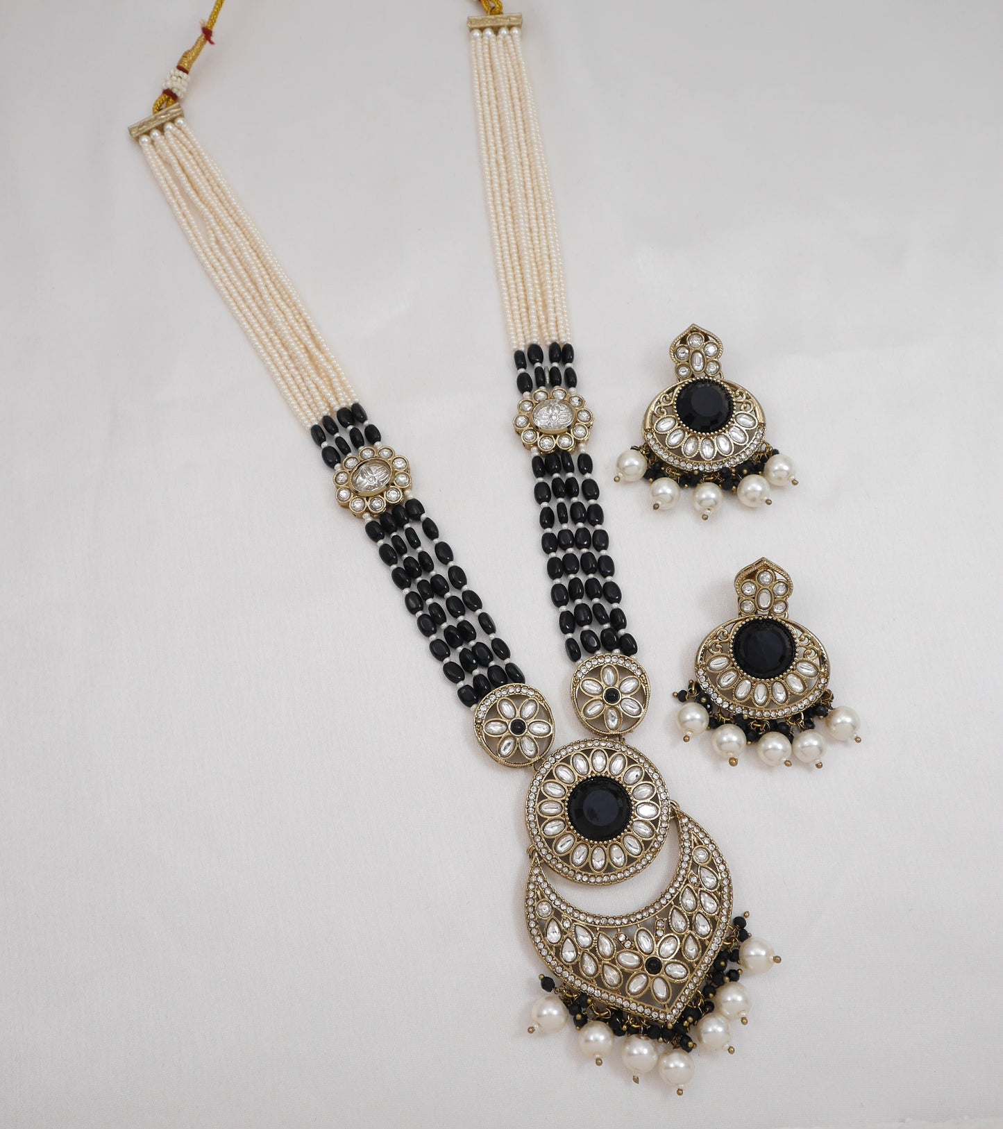 Traditional Nawabi Black Beaded Pearl Statement Necklace Set