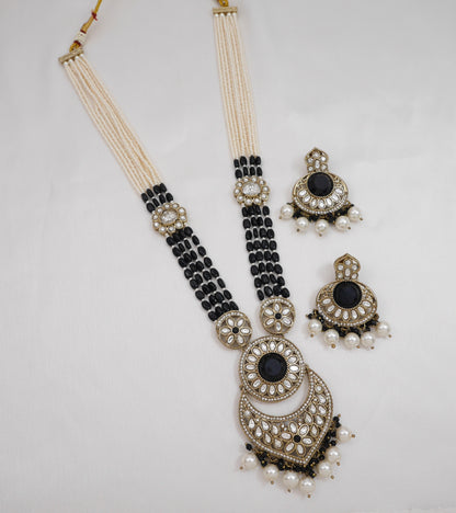 Traditional Nawabi Black Beaded Pearl Statement Necklace Set