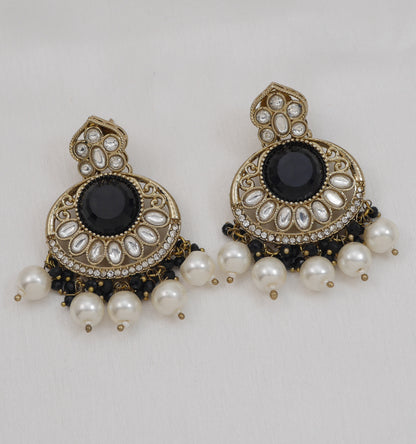 Traditional Nawabi Black Beaded Pearl Statement Necklace Set