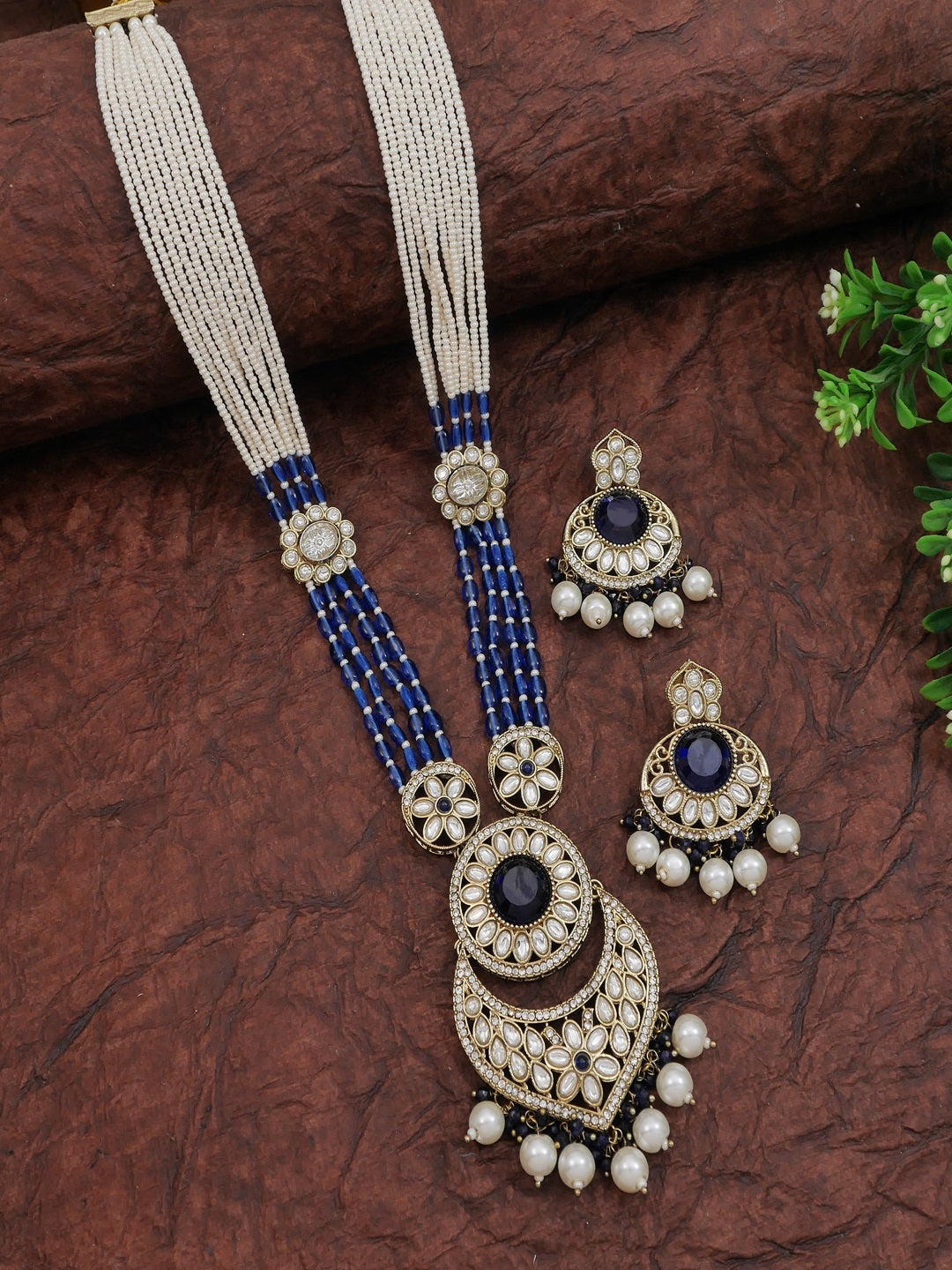 Traditional Nawabi Black Beaded Pearl Statement Necklace Set