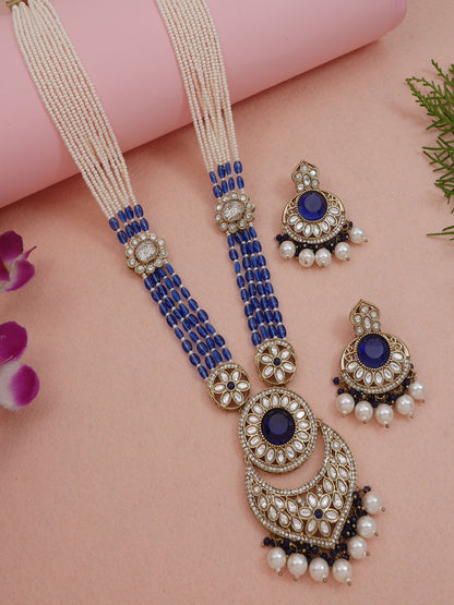 Traditional Nawabi Black Beaded Pearl Statement Necklace Set