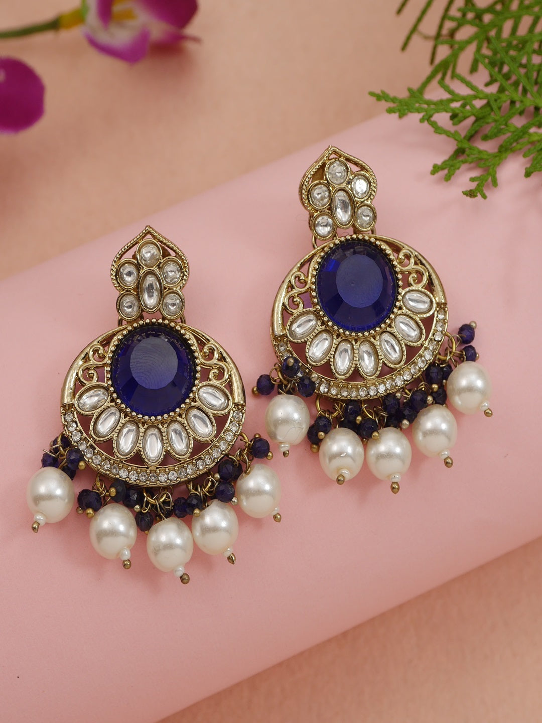 Traditional Nawabi Black Beaded Pearl Statement Necklace Set