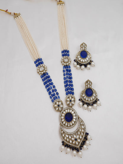 Traditional Nawabi Black Beaded Pearl Statement Necklace Set