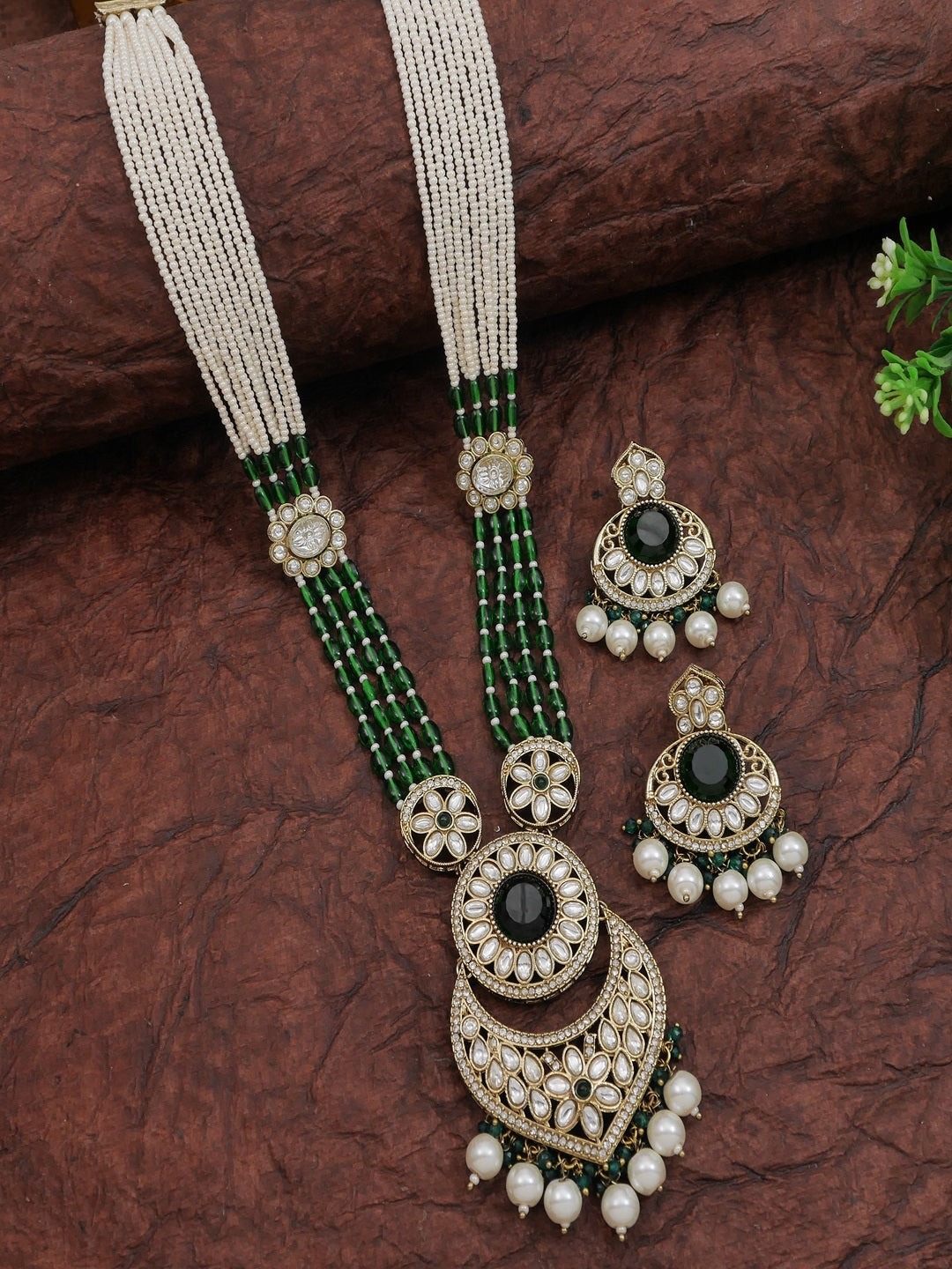 Traditional Nawabi Black Beaded Pearl Statement Necklace Set