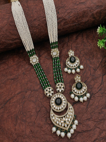 Traditional Nawabi Black Beaded Pearl Statement Necklace Set