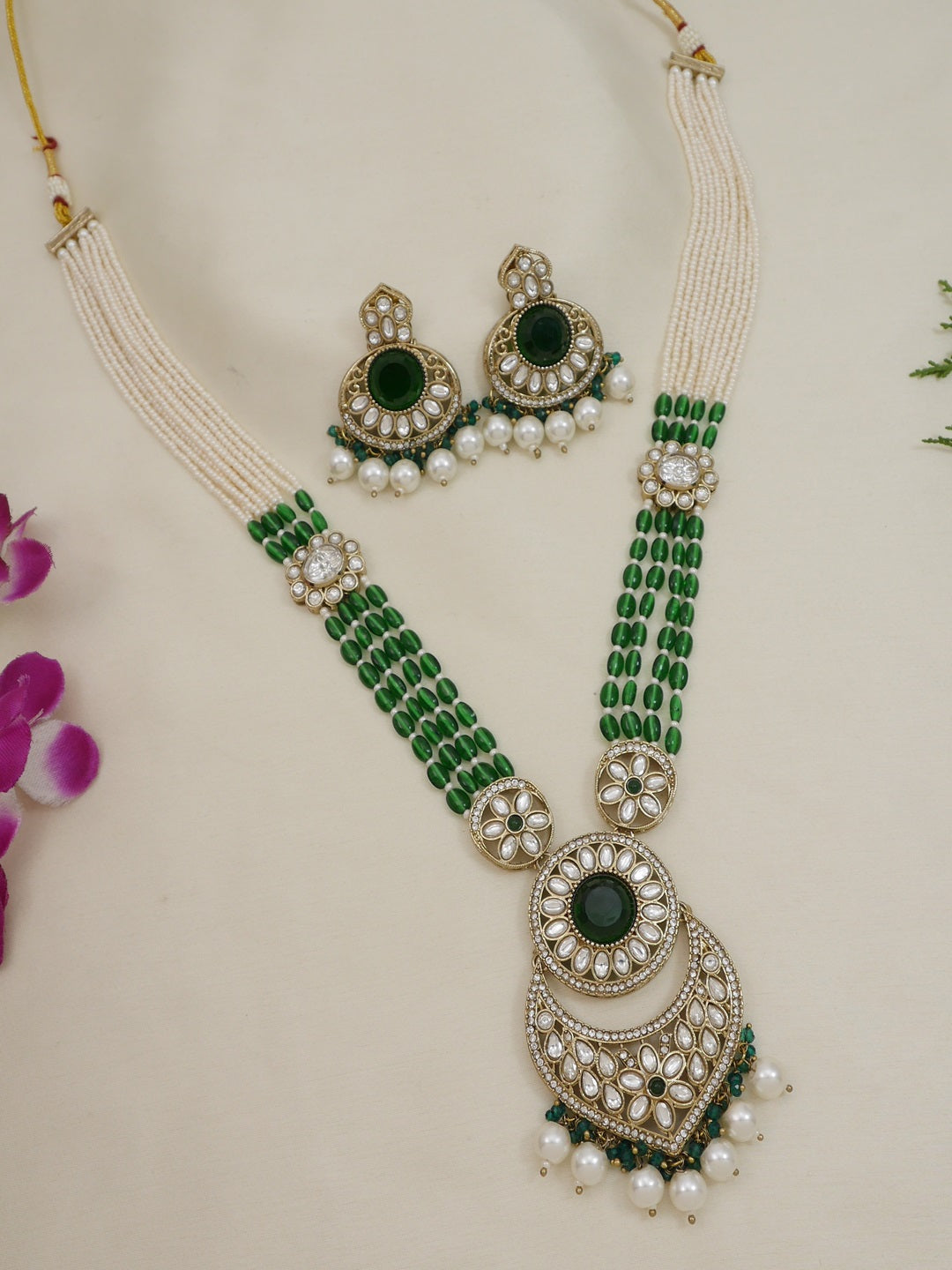 Traditional Nawabi Black Beaded Pearl Statement Necklace Set