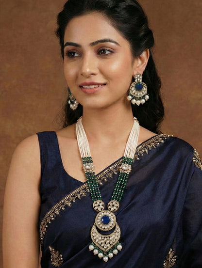 Traditional Nawabi Black Beaded Pearl Statement Necklace Set